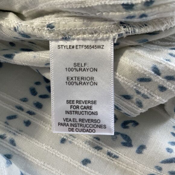 En Creme Women’s XS Button Front Cream Blue Boho Print Tunic Top Long Sleeve - Picture 6 of 10